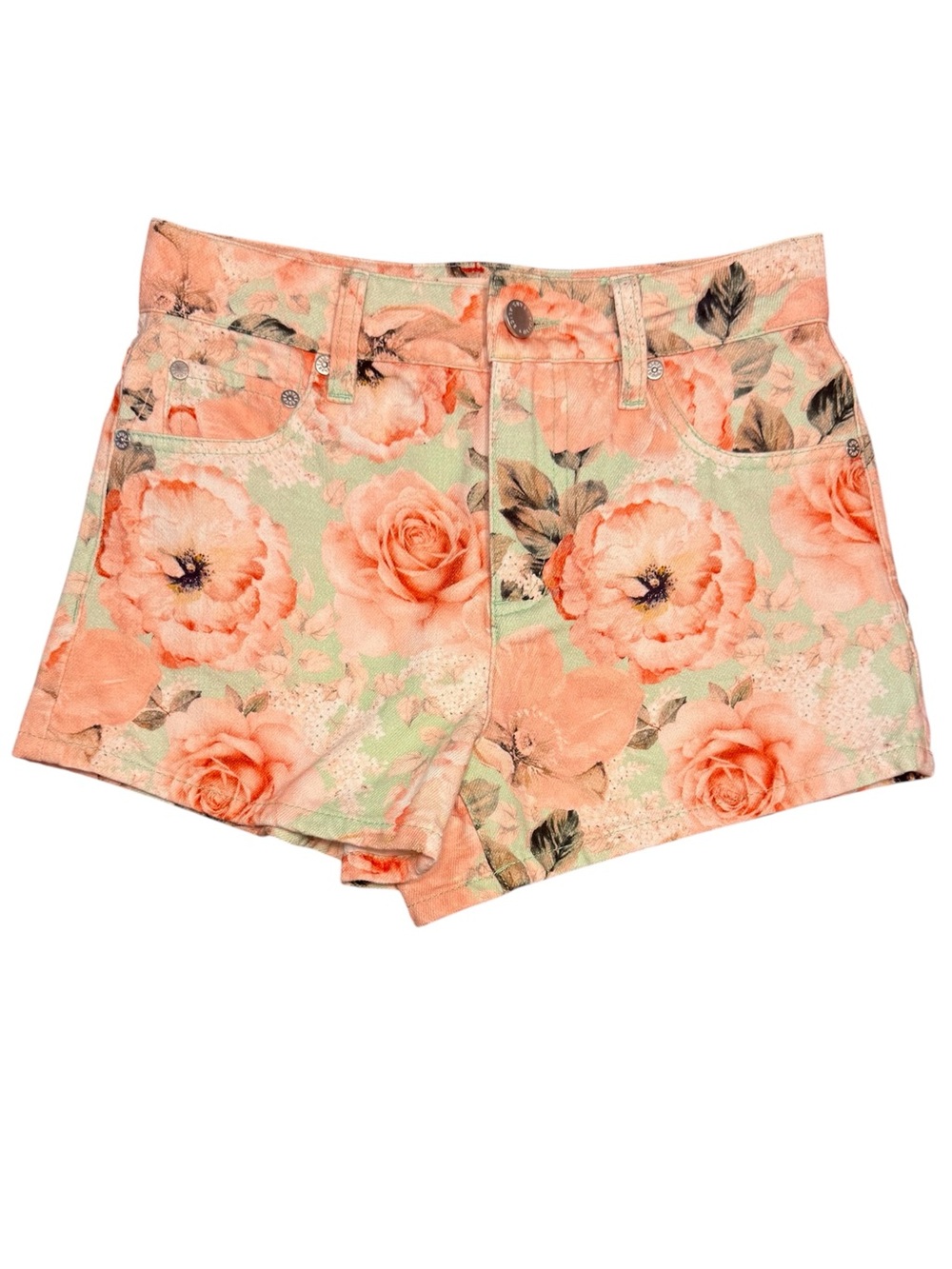 Alice + Olivia Pastel Floral High Waist Denim Cotton Shorts Size 24 MSRP $295
